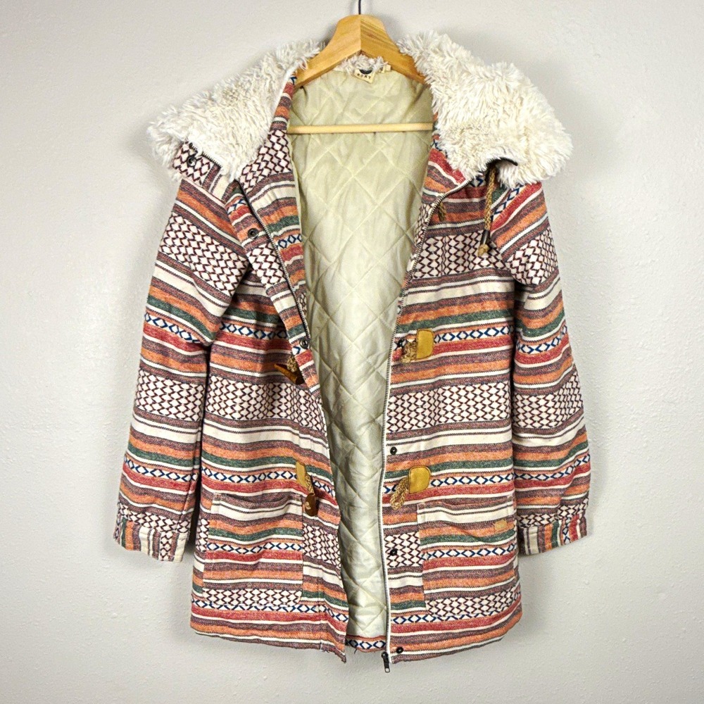 Roxy Chestnut Way Womens M Geometric Quilt Lined Hooded Toggle Coat 474800